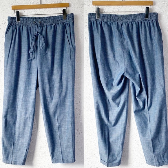 J. CREW Blue Chambray Drawstring Waist Cropped Pants, Size 10